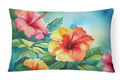 Hawaii Hawaiian Hibiscus in Watercolor Decorative Throw Pillow 12x16 Indoor Outdoor Accent Cushion, Fabric Cover with Insert for Sofa, Bed, Porch & Living Room