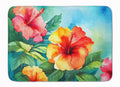 Hawaii Hawaiian Hibiscus in Watercolor Memory Foam Kitchen Mat Machine Washable Anti-Fatigue Cushion Comfort Bath or Kitchen Rug