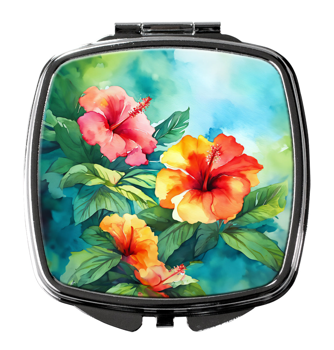 Hawaii Hawaiian Hibiscus in Watercolor Compact Mirror Decorative Travel Makeup Mirror for Women Girls Gifts Pocket Makeup Mirror Folding Handheld