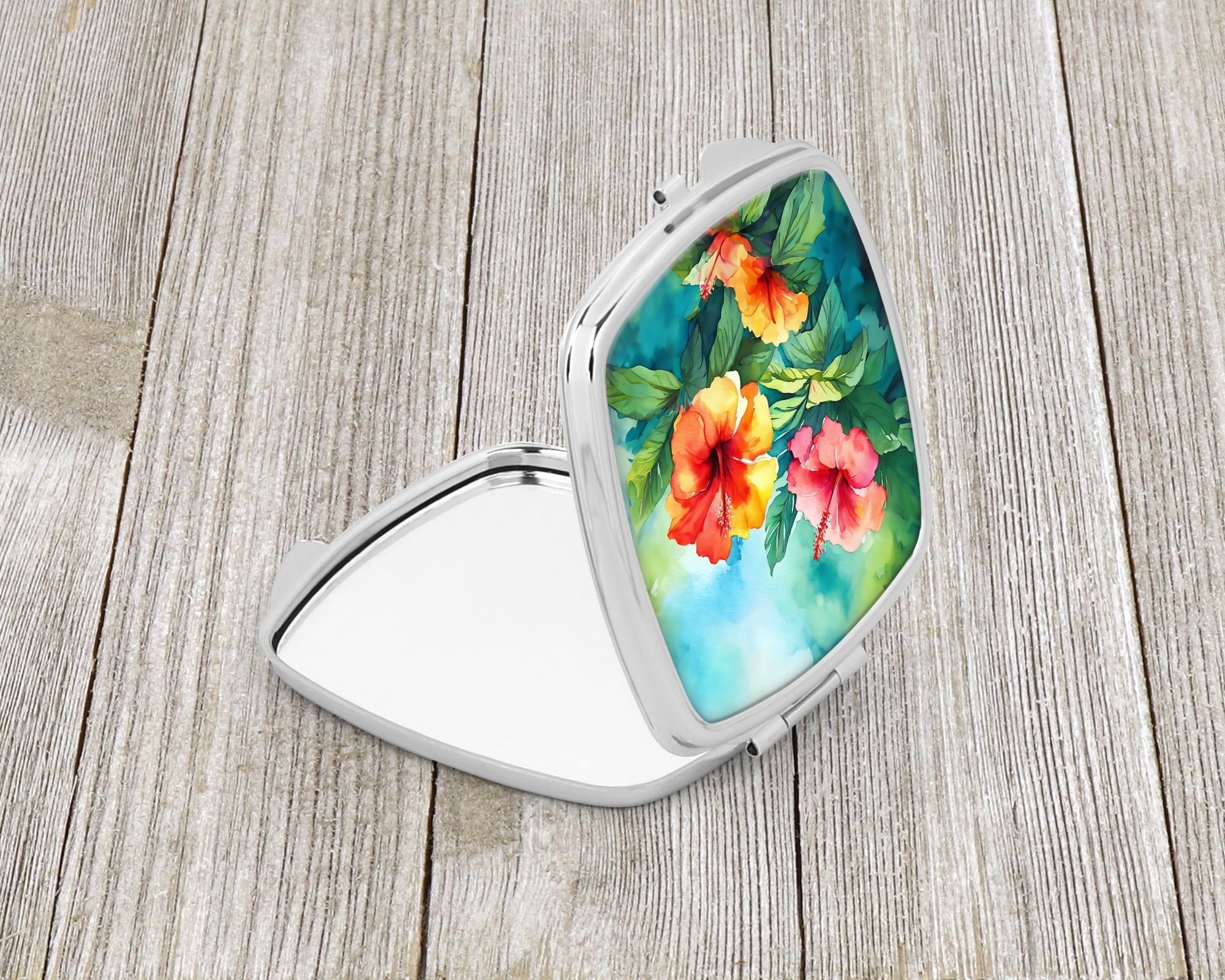 Hawaii Hawaiian Hibiscus in Watercolor Compact Mirror Decorative Travel Makeup Mirror for Women Girls Gifts Pocket Makeup Mirror Folding Handheld