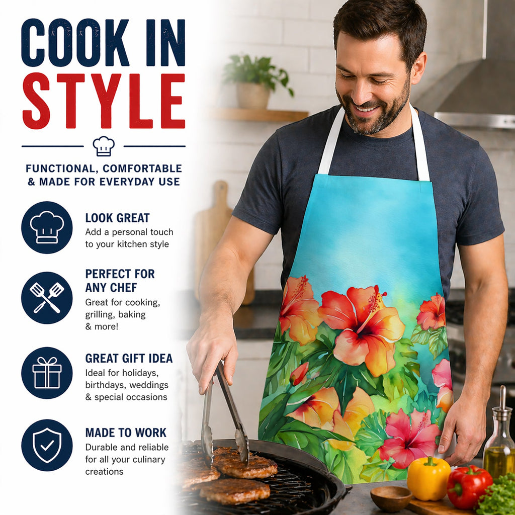 Hawaii Hawaiian Hibiscus in Watercolor Apron Cooking Kitchen Server Baking Crafts Gardening for Adult Women Men, Unisex, Large, Multicolor
