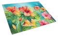 Hawaii Hawaiian Hibiscus in Watercolor Cutting Board Tempered Glass Kitchen Cutting Surface, Heat Resistant Chopping, Non-Slip Feet, Food Prep & Serving