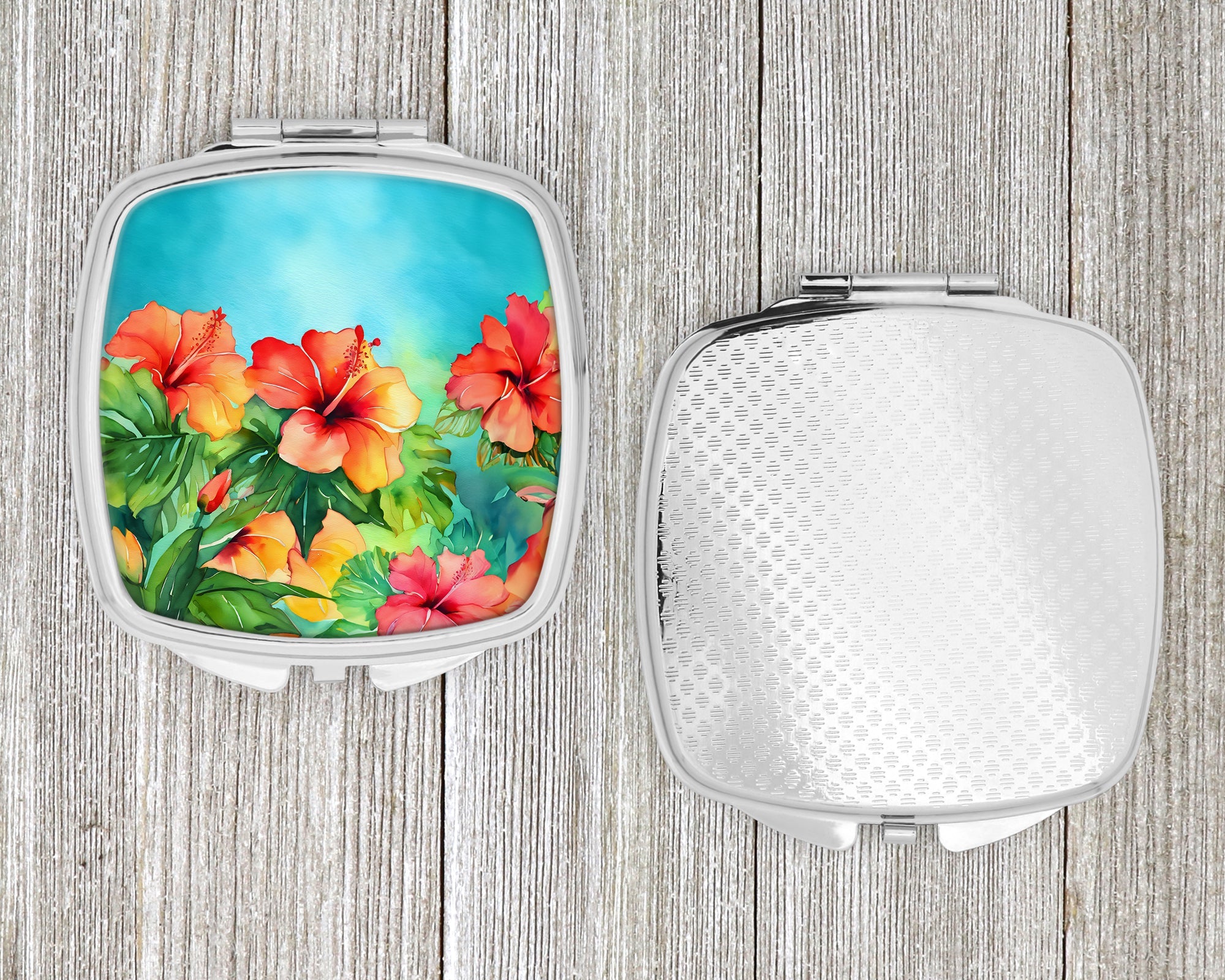 Hawaii Hawaiian Hibiscus in Watercolor Compact Mirror Decorative Travel Makeup Mirror for Women Girls Gifts Pocket Makeup Mirror Folding Handheld