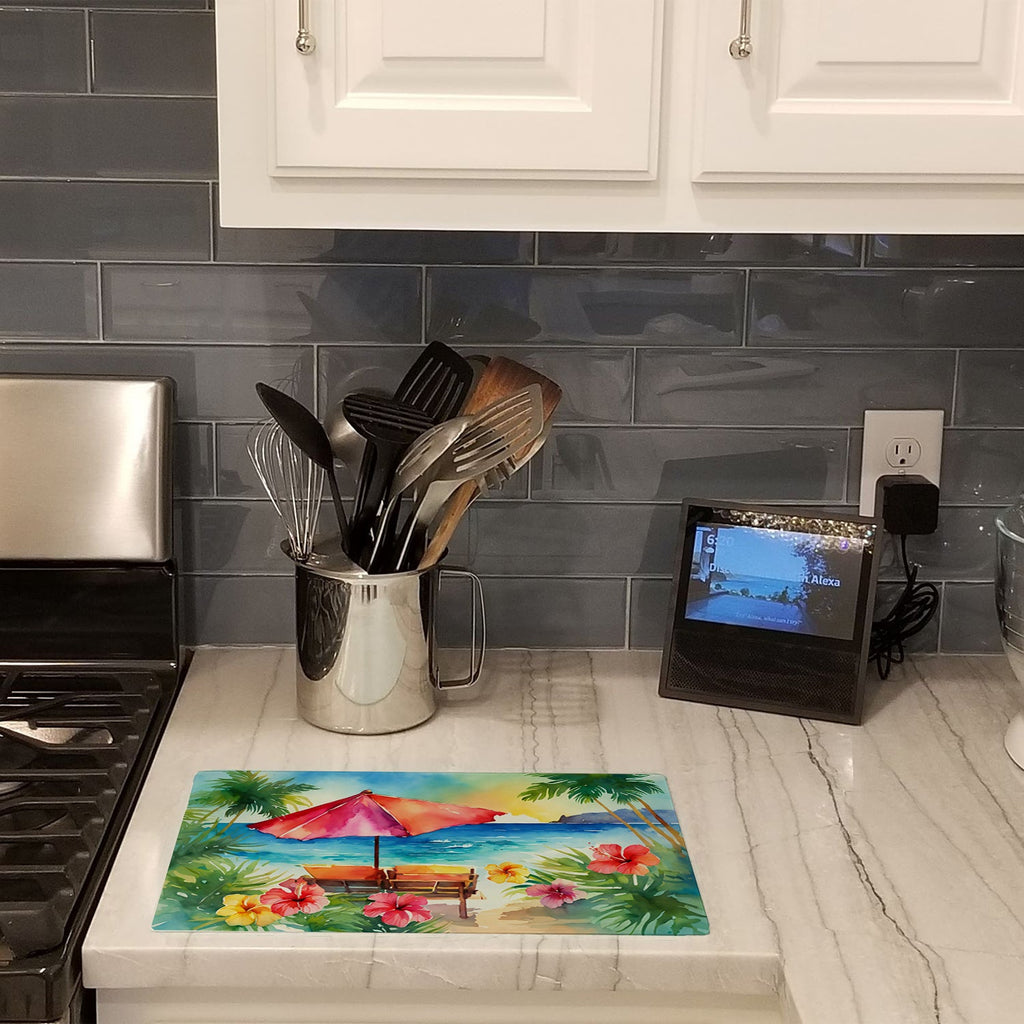 Hawaii Hawaiian Hibiscus in Watercolor Cutting Board Tempered Glass Kitchen Cutting Surface, Heat Resistant Chopping, Non-Slip Feet, Food Prep & Serving