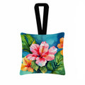 Hawaii Hawaiian Hibiscus in Watercolor Hanging Square Fabric Ornament 3.5 × 3.5 Decorative Door-Knob & Tree Hanger, Soft Fabric