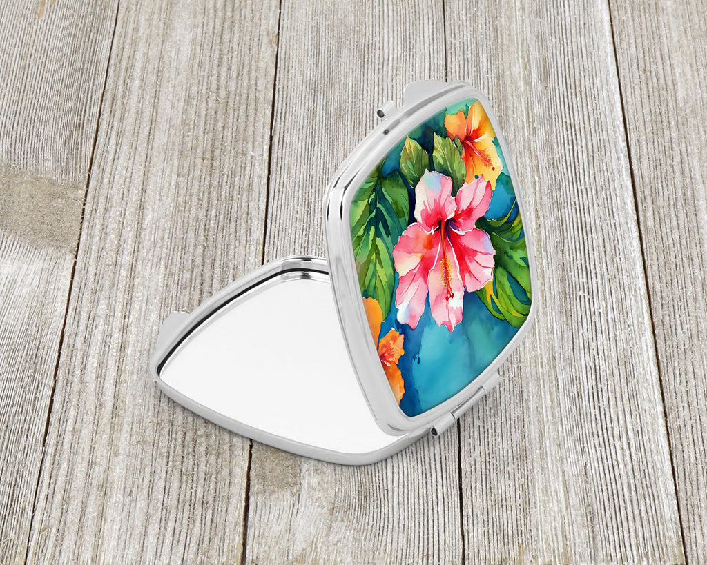 Hawaii Hawaiian Hibiscus in Watercolor Compact Mirror Decorative Travel Makeup Mirror for Women Girls Gifts Pocket Makeup Mirror Folding Handheld