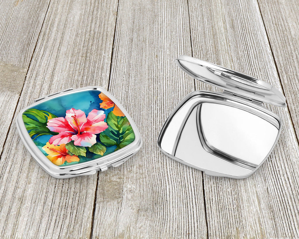Hawaii Hawaiian Hibiscus in Watercolor Compact Mirror Decorative Travel Makeup Mirror for Women Girls Gifts Pocket Makeup Mirror Folding Handheld