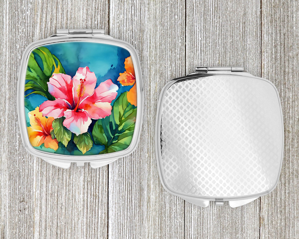 Hawaii Hawaiian Hibiscus in Watercolor Compact Mirror Decorative Travel Makeup Mirror for Women Girls Gifts Pocket Makeup Mirror Folding Handheld