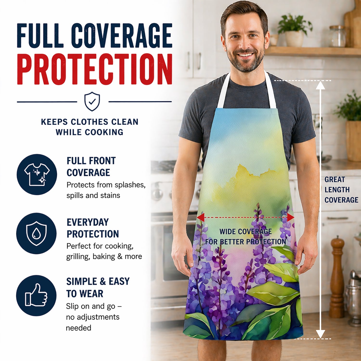 Idaho Syringa in Watercolor Apron Cooking Kitchen Server Baking Crafts Gardening for Adult Women Men, Unisex, Large, Multicolor
