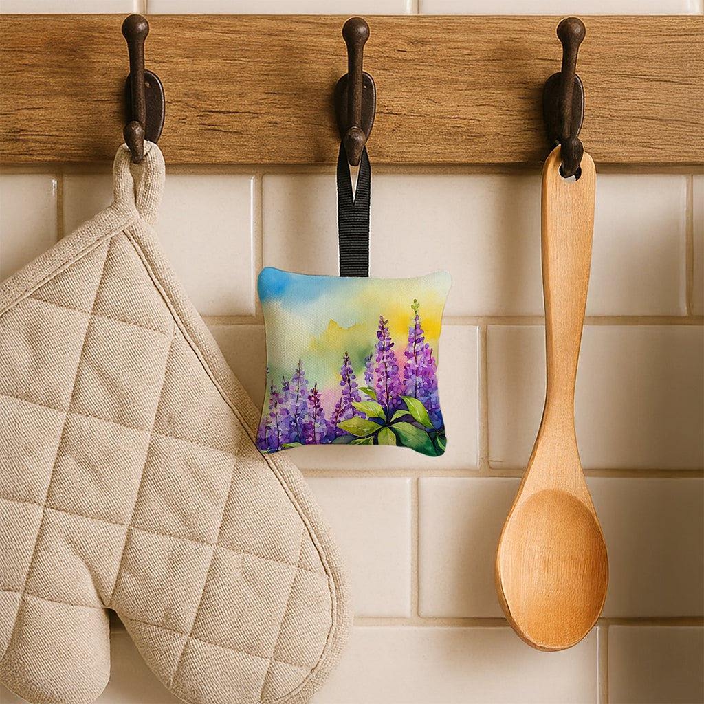 Idaho Syringa in Watercolor Hanging Square Fabric Ornament 3.5 × 3.5 Decorative Door-Knob & Tree Hanger, Soft Fabric