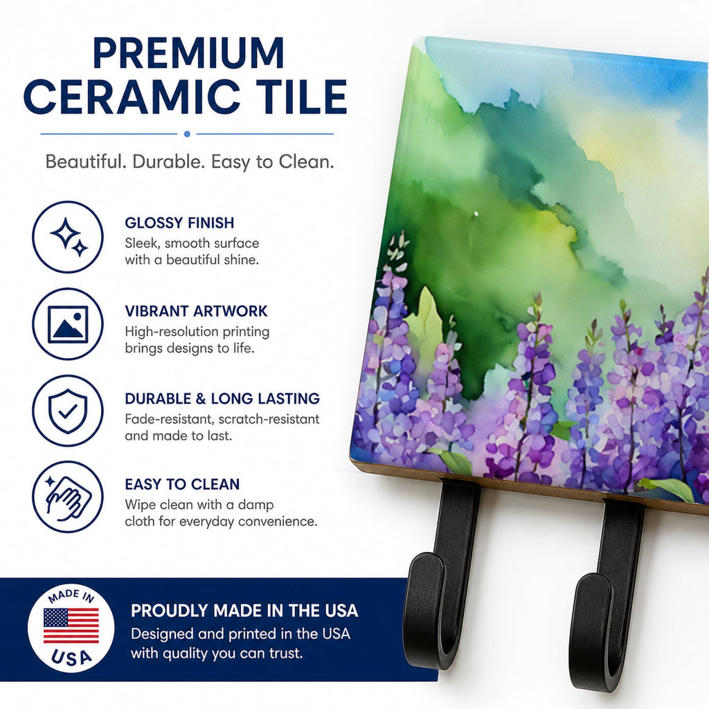 Idaho Syringa in Watercolor Leash or Key Holder Wall Hooks, Coat Rack Wall Mount, for Hanging Keys, Towels, Aprons, Leashes