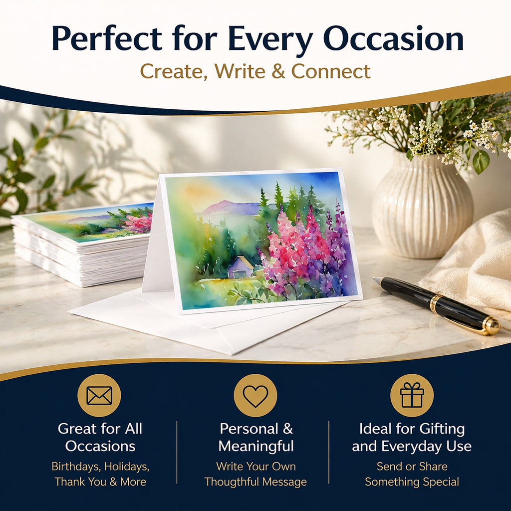 Idaho Syringa in Watercolor Greeting Cards Pack of 8 Blank Cards with Envelopes Whimsical A7 Size 5x7