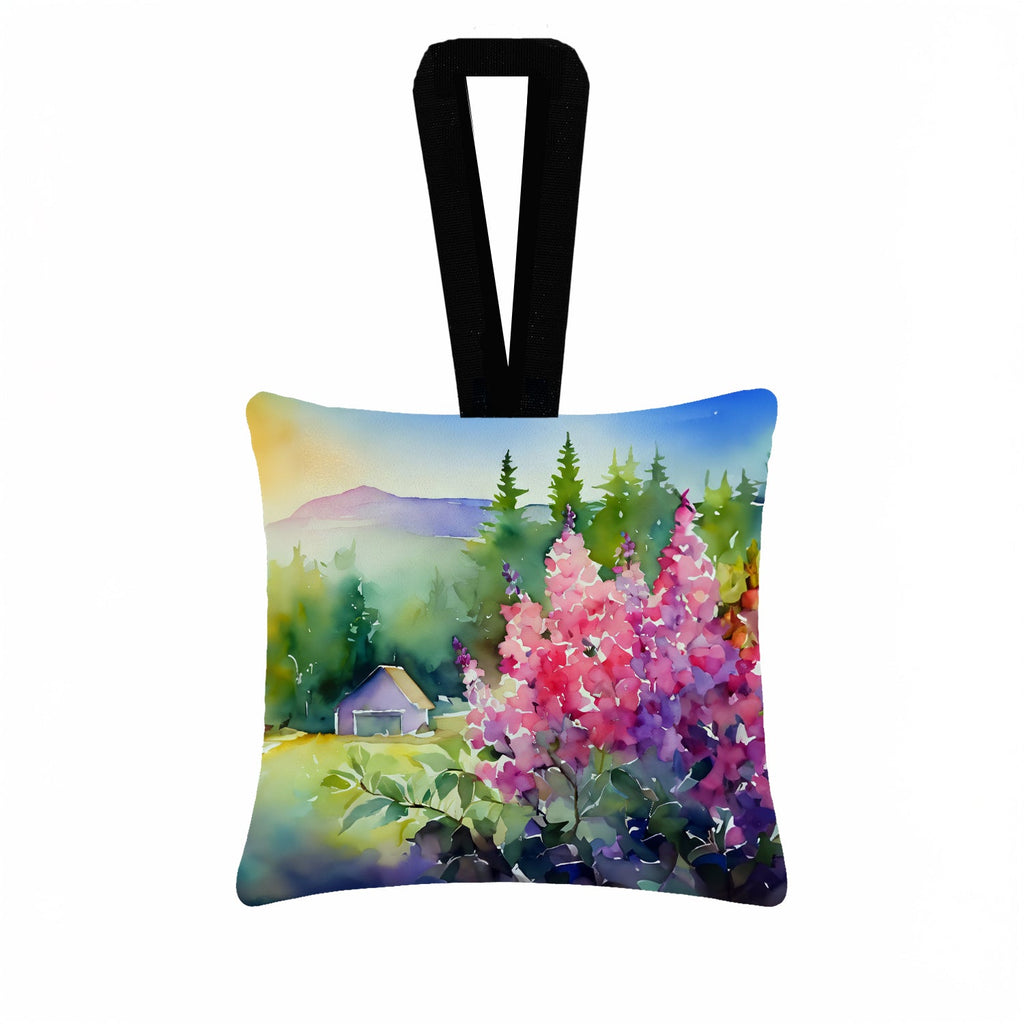 Idaho Syringa in Watercolor Hanging Square Fabric Ornament 3.5 × 3.5 Decorative Door-Knob & Tree Hanger, Soft Fabric