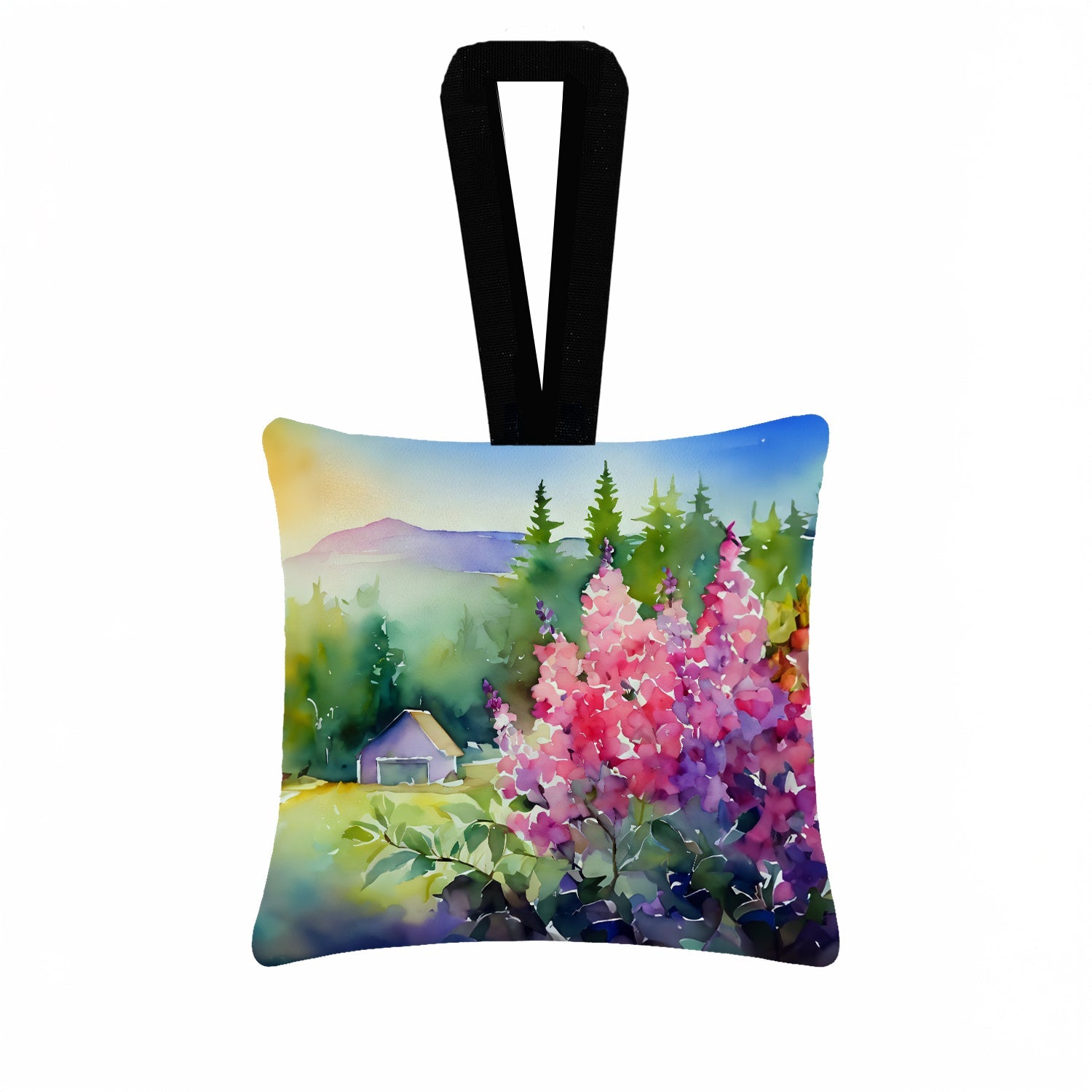 Idaho Syringa in Watercolor Hanging Square Fabric Ornament 3.5 × 3.5 Decorative Door-Knob & Tree Hanger, Soft Fabric