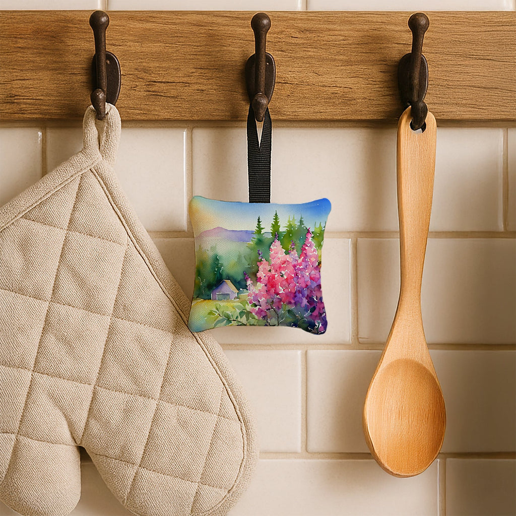 Idaho Syringa in Watercolor Hanging Square Fabric Ornament 3.5 × 3.5 Decorative Door-Knob & Tree Hanger, Soft Fabric