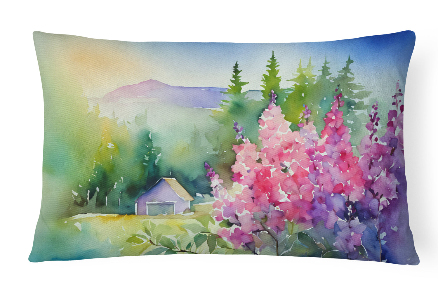 Idaho Syringa in Watercolor Decorative Throw Pillow 12x16 Indoor Outdoor Accent Cushion, Fabric Cover with Insert for Sofa, Bed, Porch & Living Room