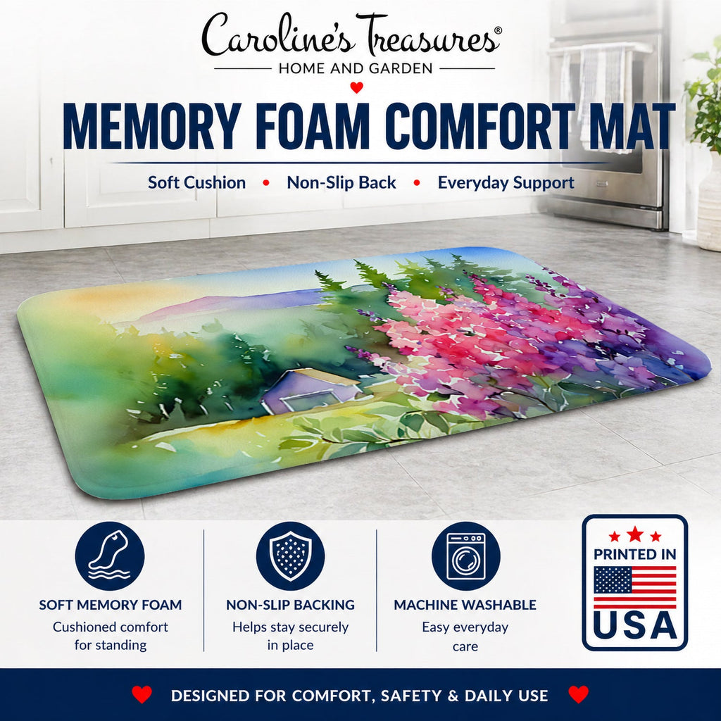 Idaho Syringa in Watercolor Memory Foam Kitchen Mat Machine Washable Anti-Fatigue Cushion Comfort Bath or Kitchen Rug