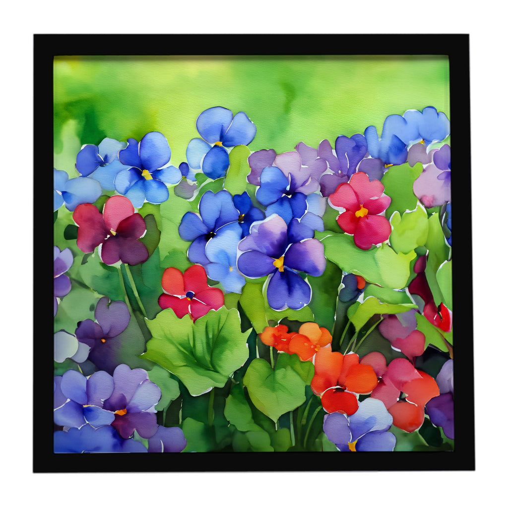 Illinois Violet in Watercolor Framed Metal Print Bathroom, Kitchen, Office, Home Decor Wall Art Ready to Hang, Square, 8X8