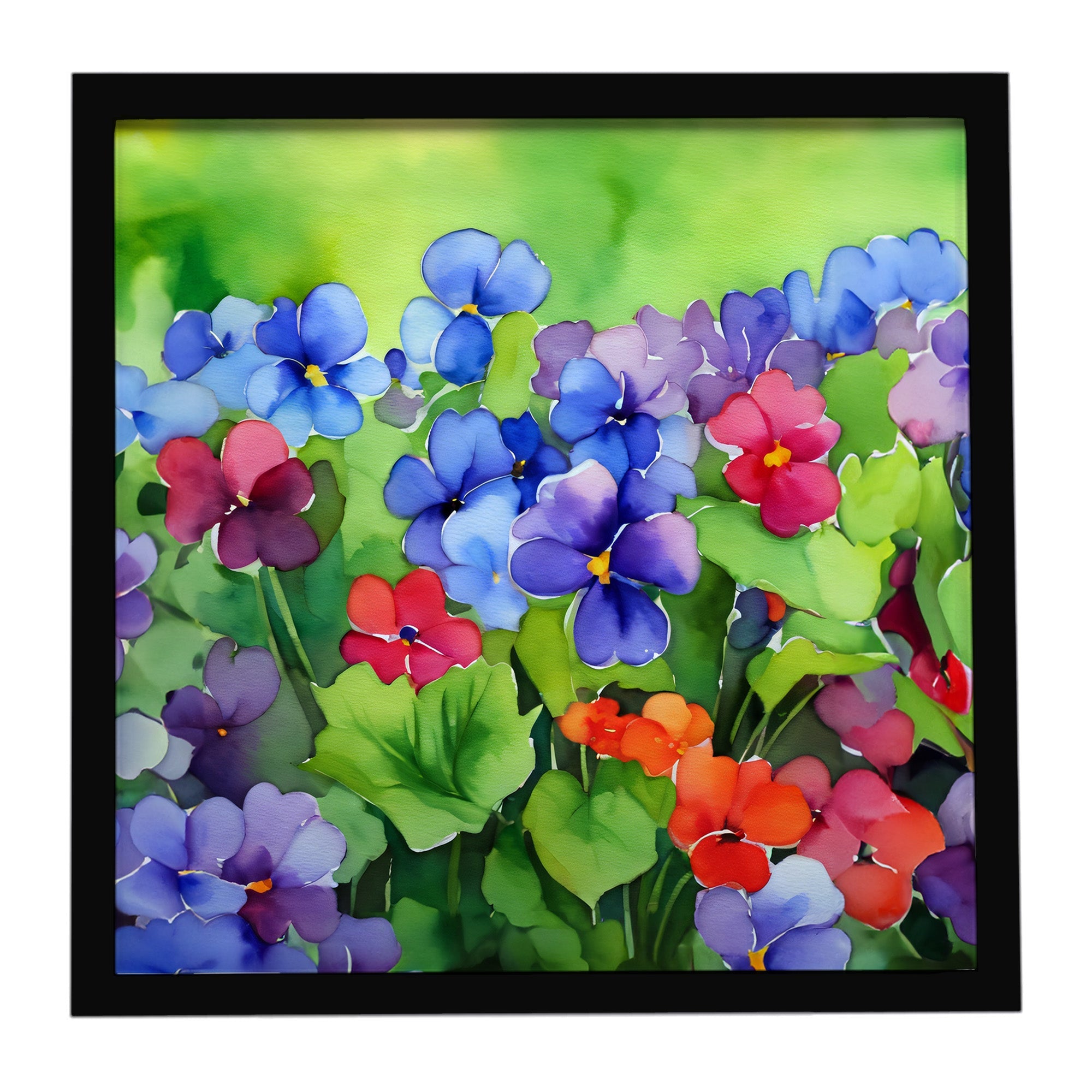 Illinois Violet in Watercolor Framed Metal Print Bathroom, Kitchen, Office, Home Decor Wall Art Ready to Hang, Square, 8X8