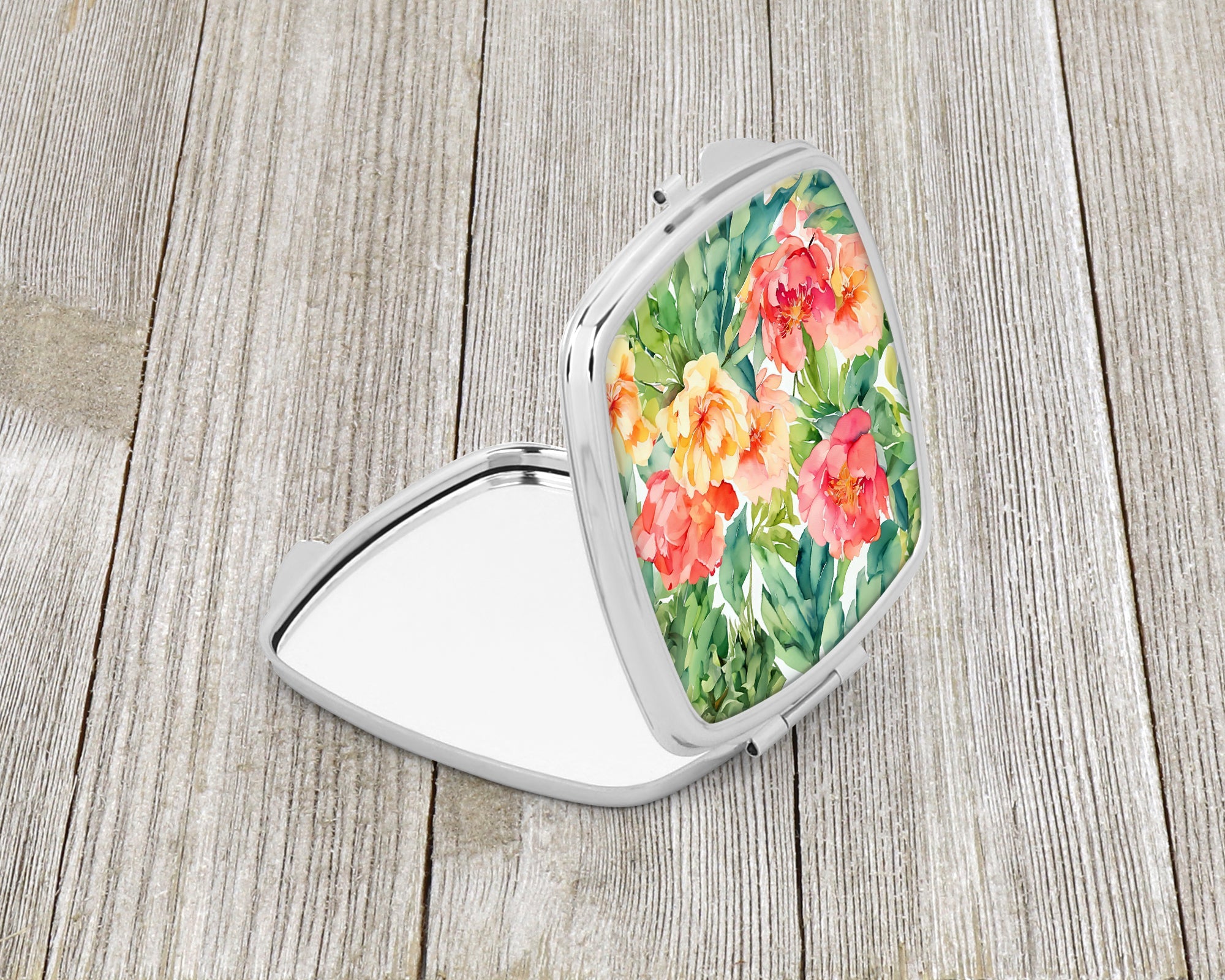 Indiana Peonies in Watercolor Compact Mirror Decorative Travel Makeup Mirror for Women Girls Gifts Pocket Makeup Mirror Folding Handheld