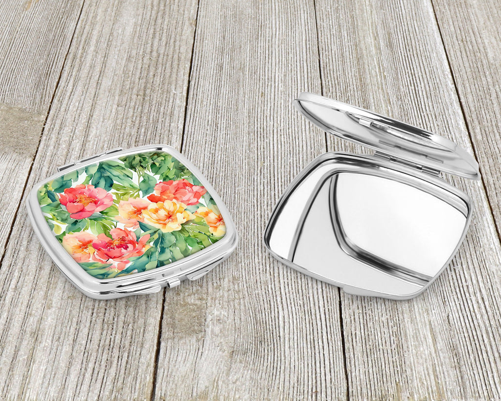 Indiana Peonies in Watercolor Compact Mirror Decorative Travel Makeup Mirror for Women Girls Gifts Pocket Makeup Mirror Folding Handheld