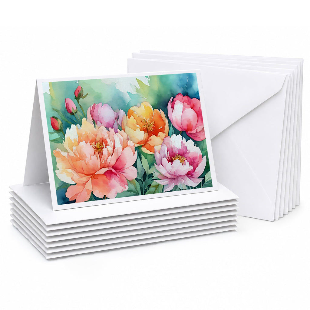 Indiana Peonies in Watercolor Greeting Cards Pack of 8 Blank Cards with Envelopes Whimsical A7 Size 5x7