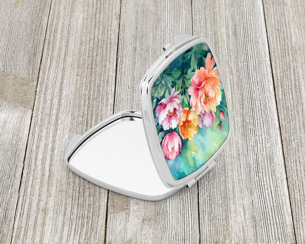 Indiana Peonies in Watercolor Compact Mirror Decorative Travel Makeup Mirror for Women Girls Gifts Pocket Makeup Mirror Folding Handheld
