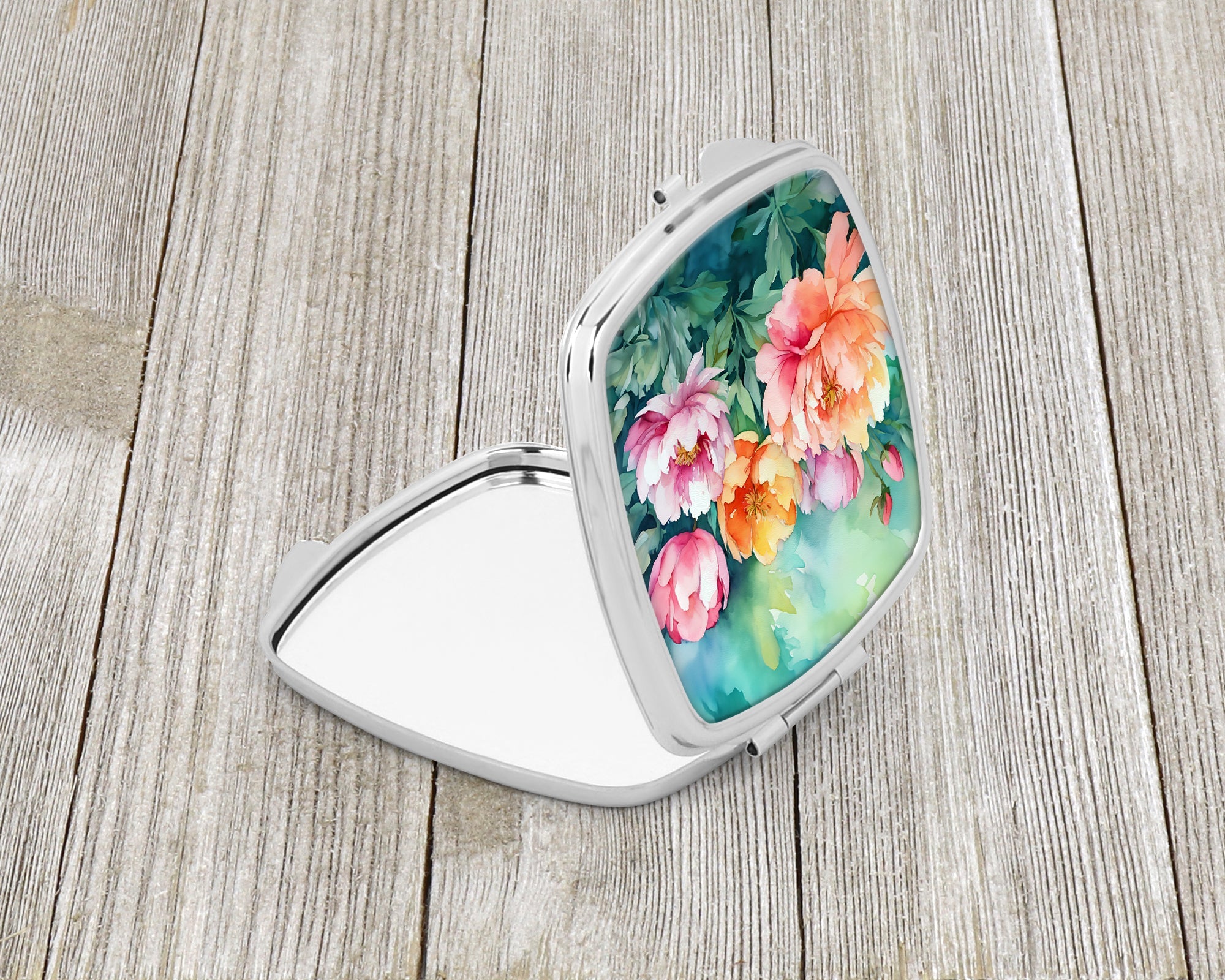 Indiana Peonies in Watercolor Compact Mirror Decorative Travel Makeup Mirror for Women Girls Gifts Pocket Makeup Mirror Folding Handheld