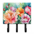 Indiana Peonies in Watercolor Leash or Key Holder Wall Hooks, Coat Rack Wall Mount, for Hanging Keys, Towels, Aprons, Leashes