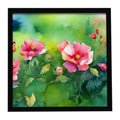 Iowa Wild Prairie Roses in Watercolor Framed Metal Print Bathroom, Kitchen, Office, Home Decor Wall Art Ready to Hang, Square, 8X8