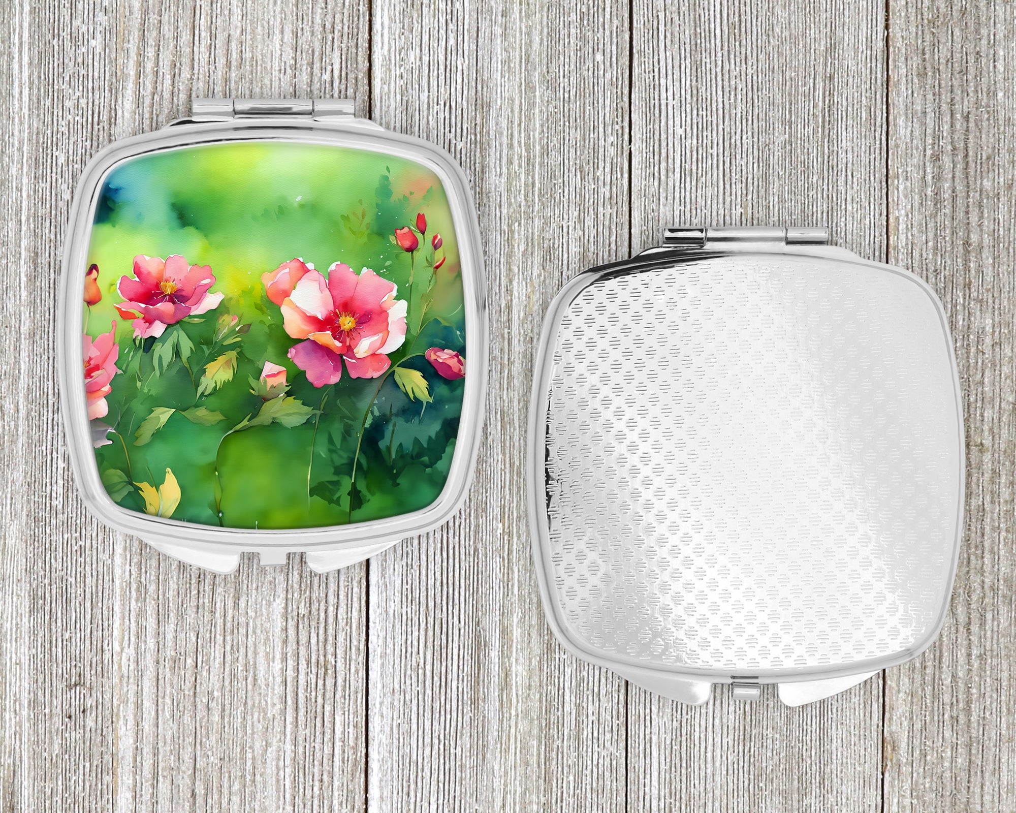 Iowa Wild Prairie Roses in Watercolor Compact Mirror Decorative Travel Makeup Mirror for Women Girls Gifts Pocket Makeup Mirror Folding Handheld
