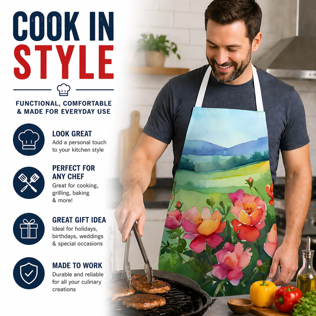 Iowa Wild Prairie Roses in Watercolor Apron Cooking Kitchen Server Baking Crafts Gardening for Adult Women Men, Unisex, Large, Multicolor