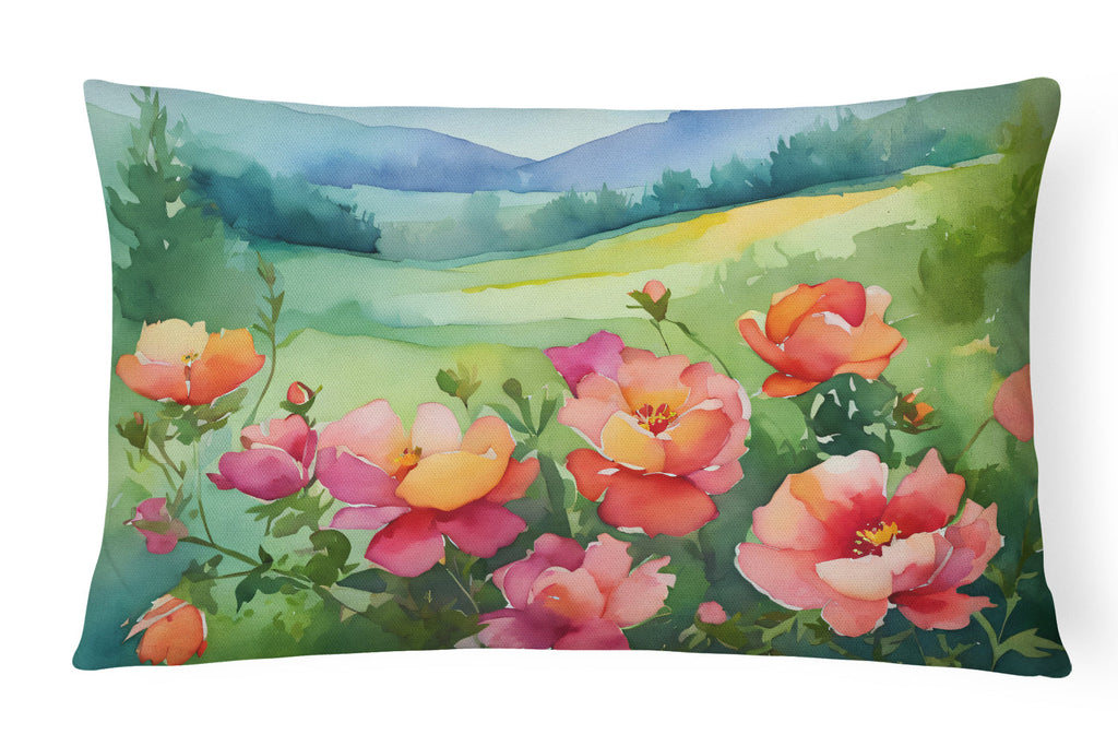 Iowa Wild Prairie Roses in Watercolor Decorative Throw Pillow 12x16 Indoor Outdoor Accent Cushion, Fabric Cover with Insert for Sofa, Bed, Porch & Living Room