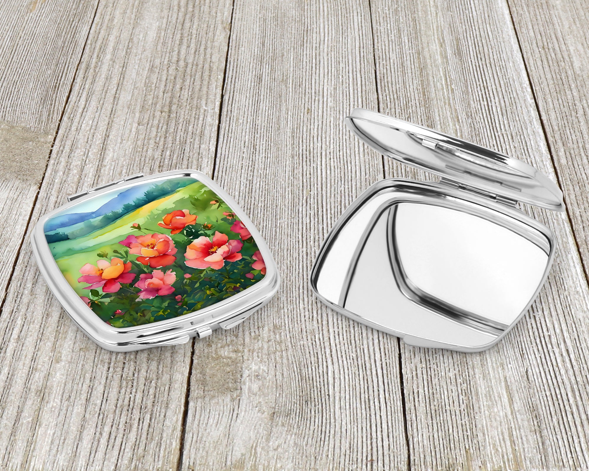 Iowa Wild Prairie Roses in Watercolor Compact Mirror Decorative Travel Makeup Mirror for Women Girls Gifts Pocket Makeup Mirror Folding Handheld