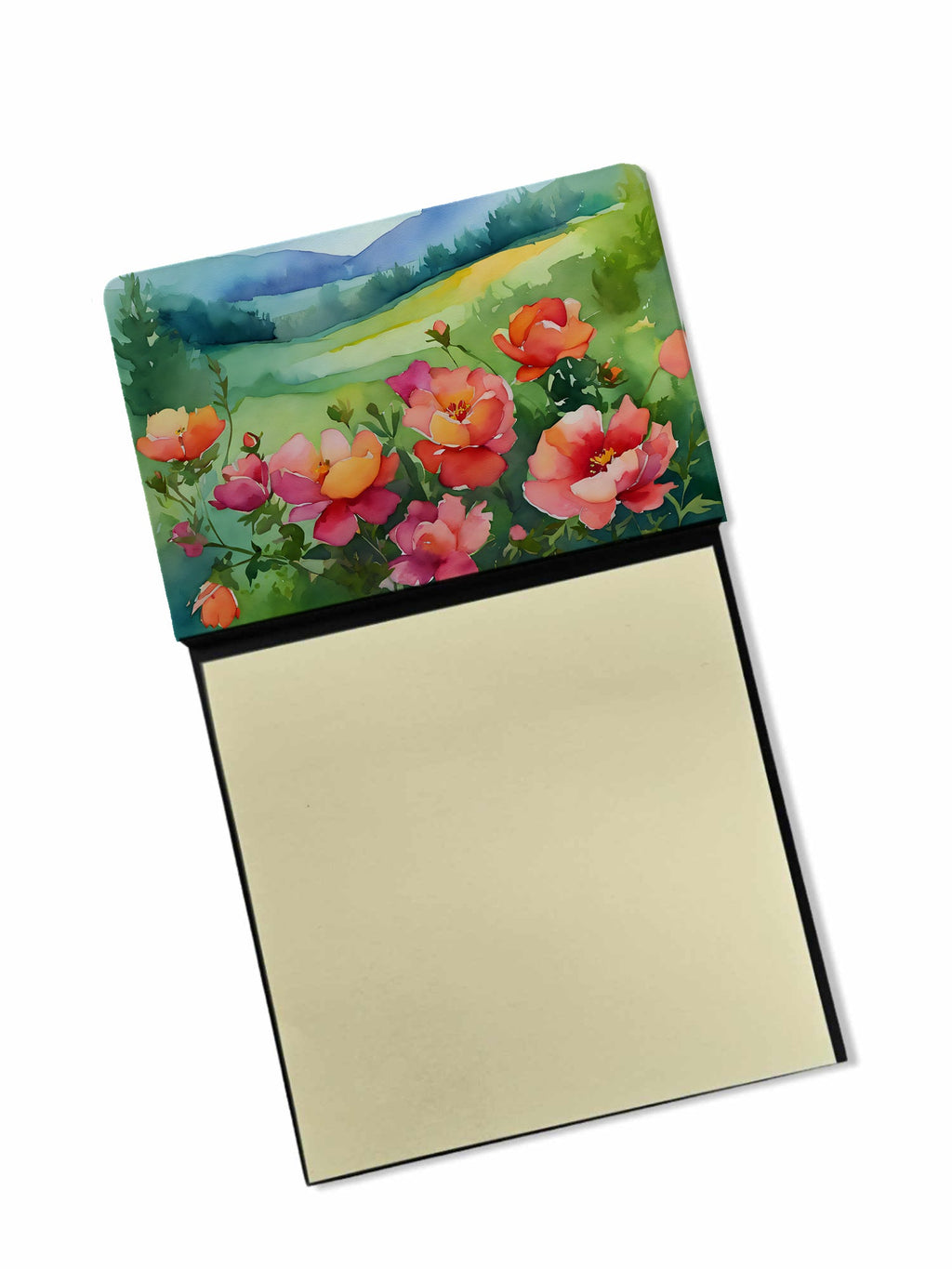 Iowa Wild Prairie Roses in Watercolor Watercolor Sticky Note Holder Refillable Dispenser Desk Accessory 3x3 Pad Gift