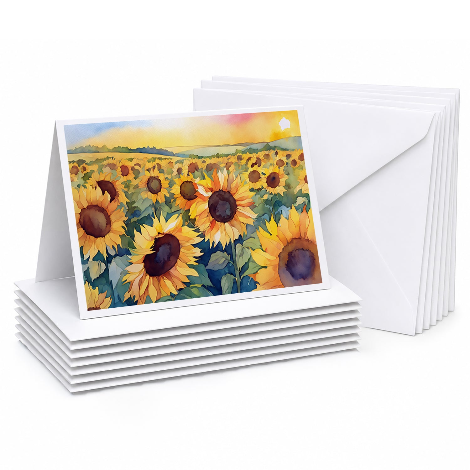 Kansas Sunflowers in Watercolor Greeting Cards Pack of 8 Blank Cards with Envelopes Whimsical A7 Size 5x7