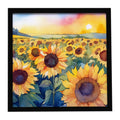 Kansas Sunflowers in Watercolor Framed Metal Print Bathroom, Kitchen, Office, Home Decor Wall Art Ready to Hang, Square, 8X8
