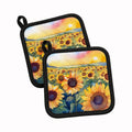 Kansas Sunflowers in Watercolor Pot Holder Set of 2 Heat Resistant Quilted Hot Pads 7.5 x 7.5 Inch, Insulated Kitchen Trivets for Cooking & Baking