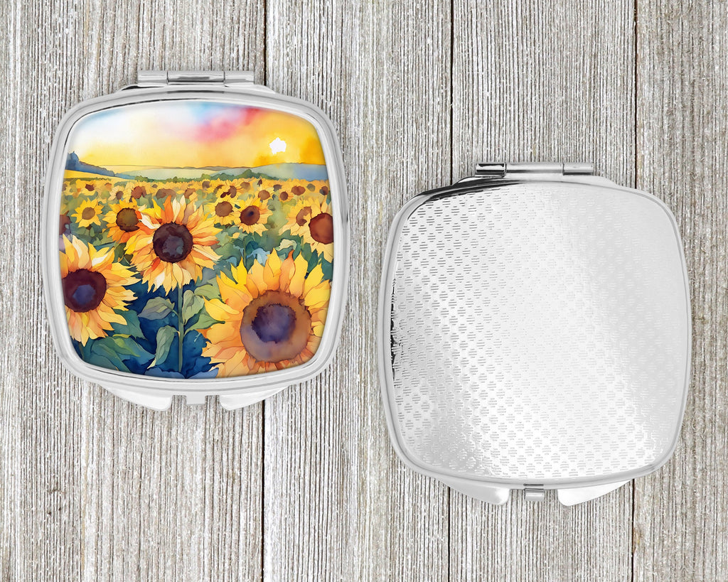 Kansas Sunflowers in Watercolor Compact Mirror Decorative Travel Makeup Mirror for Women Girls Gifts Pocket Makeup Mirror Folding Handheld