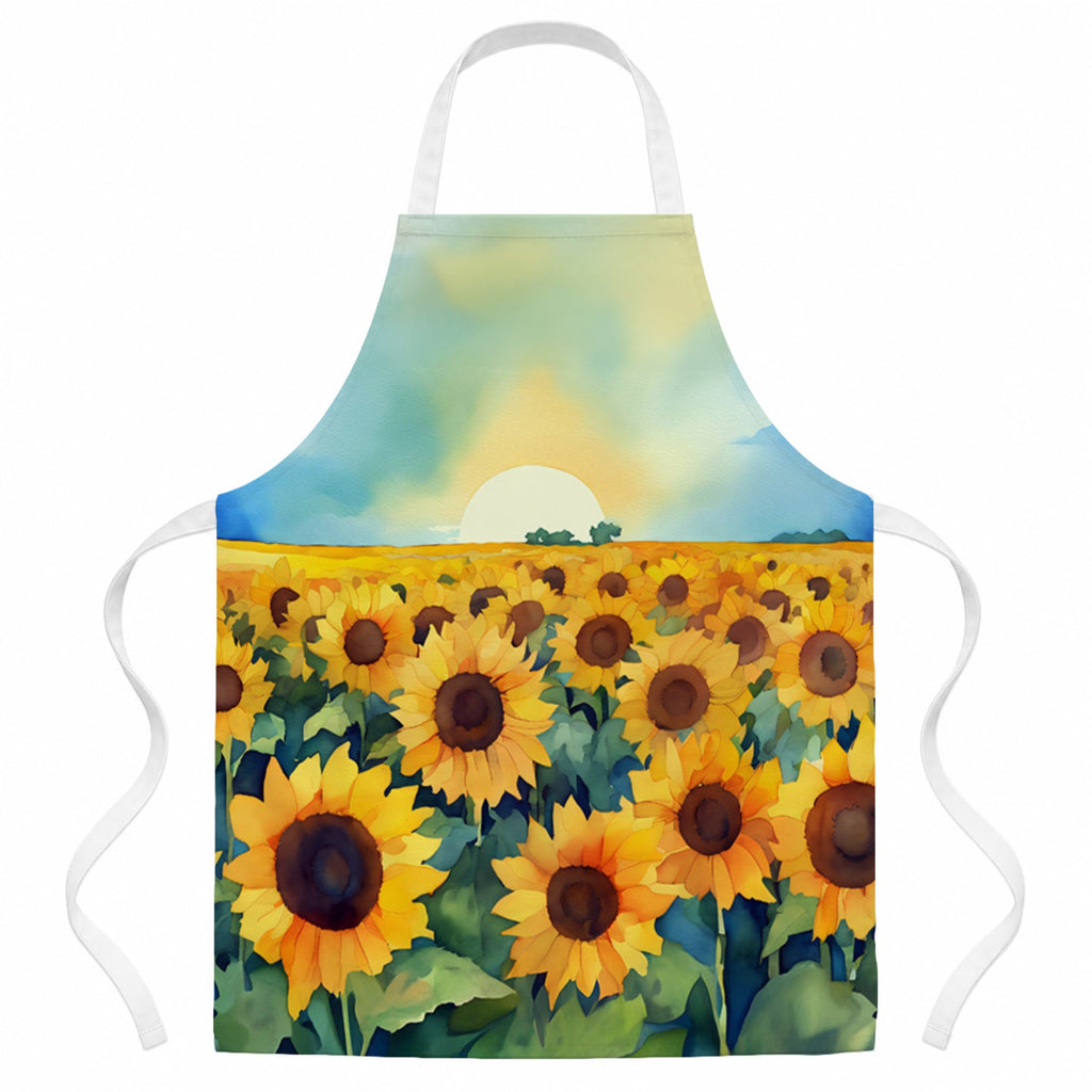 Kansas Sunflowers in Watercolor Apron Cooking Kitchen Server Baking Crafts Gardening for Adult Women Men, Unisex, Large, Multicolor