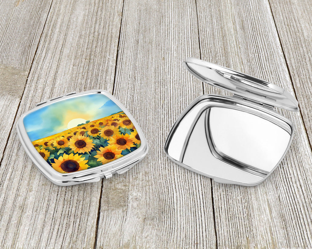 Kansas Sunflowers in Watercolor Compact Mirror Decorative Travel Makeup Mirror for Women Girls Gifts Pocket Makeup Mirror Folding Handheld