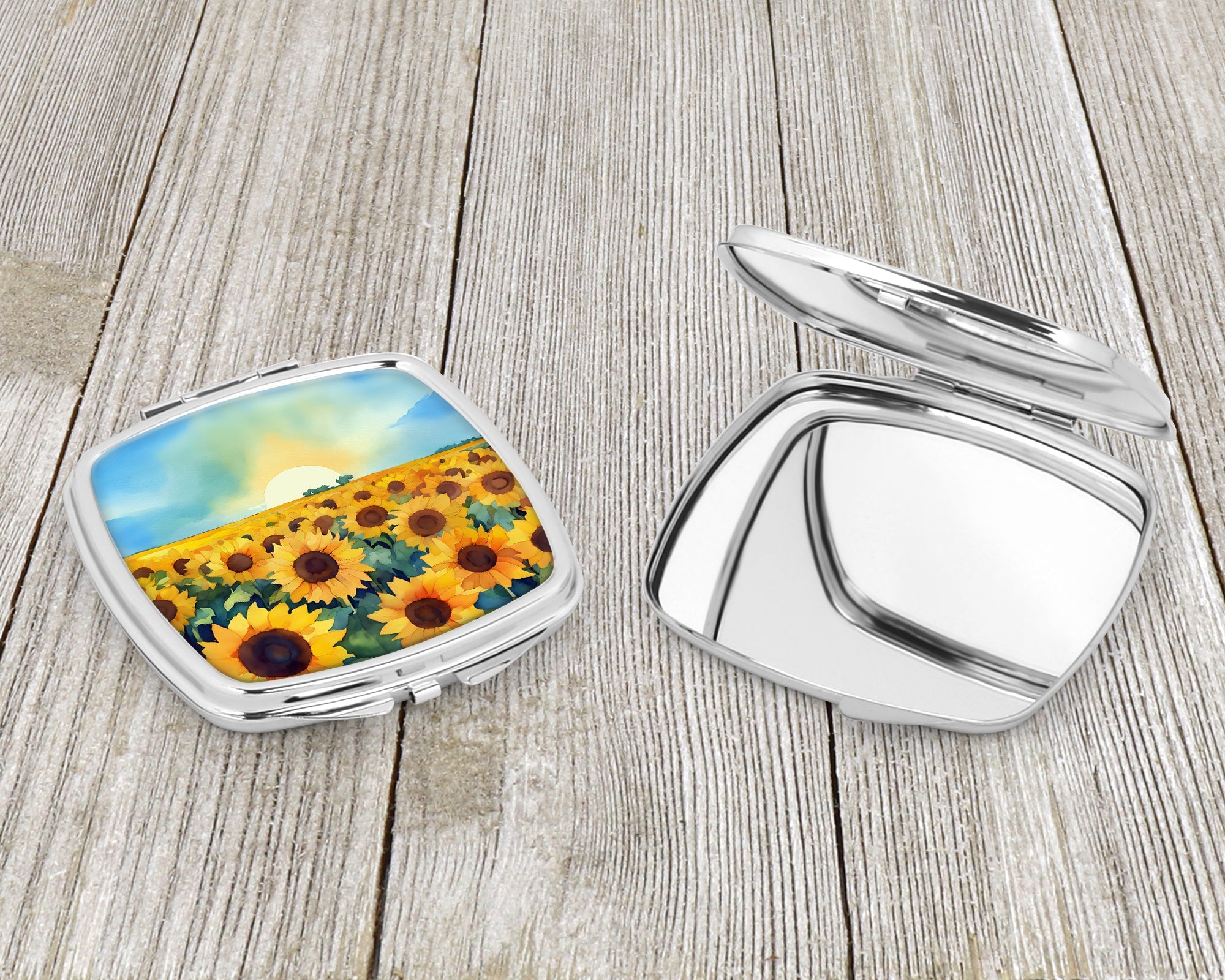 Kansas Sunflowers in Watercolor Compact Mirror Decorative Travel Makeup Mirror for Women Girls Gifts Pocket Makeup Mirror Folding Handheld