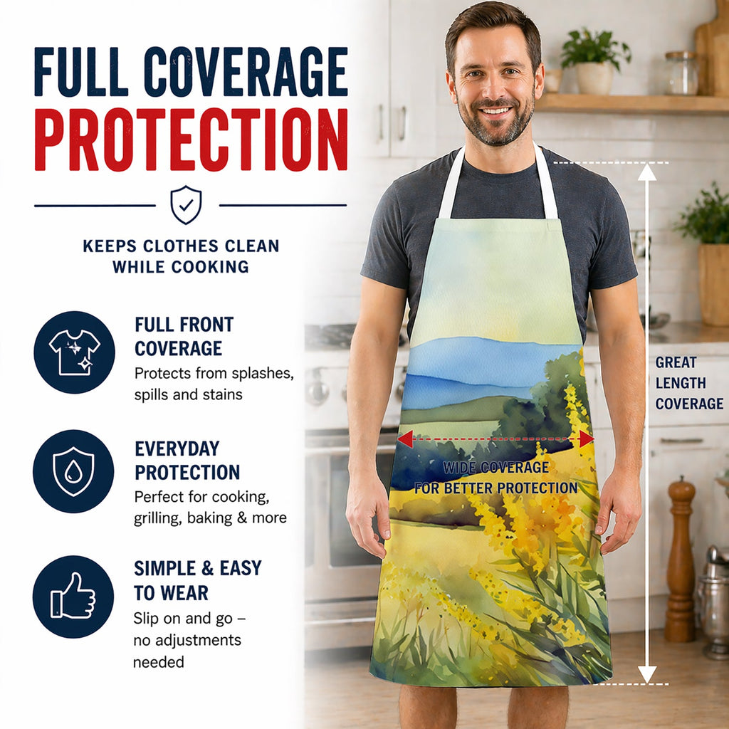 Kentucky Goldenrod in Watercolor Apron Cooking Kitchen Server Baking Crafts Gardening for Adult Women Men, Unisex, Large, Multicolor