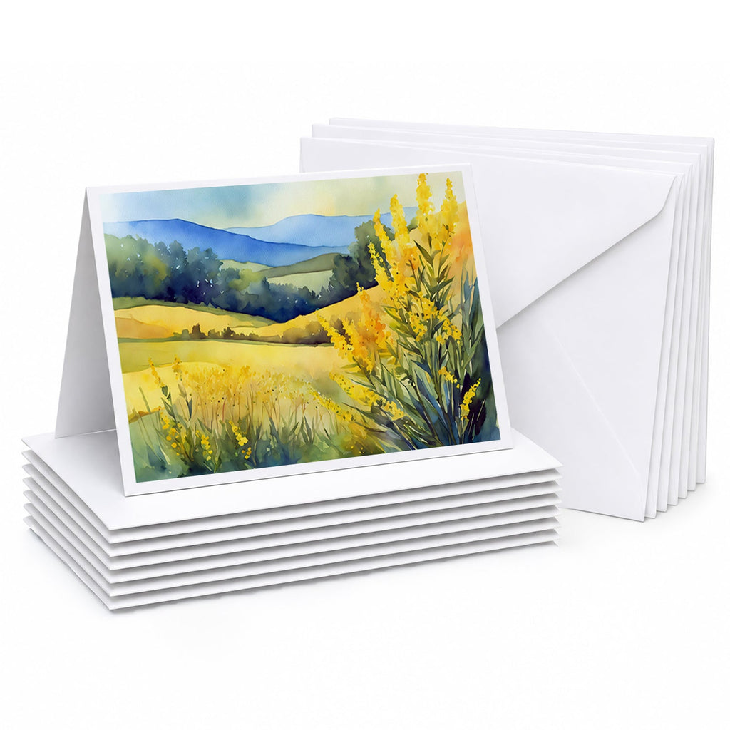 Kentucky Goldenrod in Watercolor Greeting Cards Pack of 8 Blank Cards with Envelopes Whimsical A7 Size 5x7