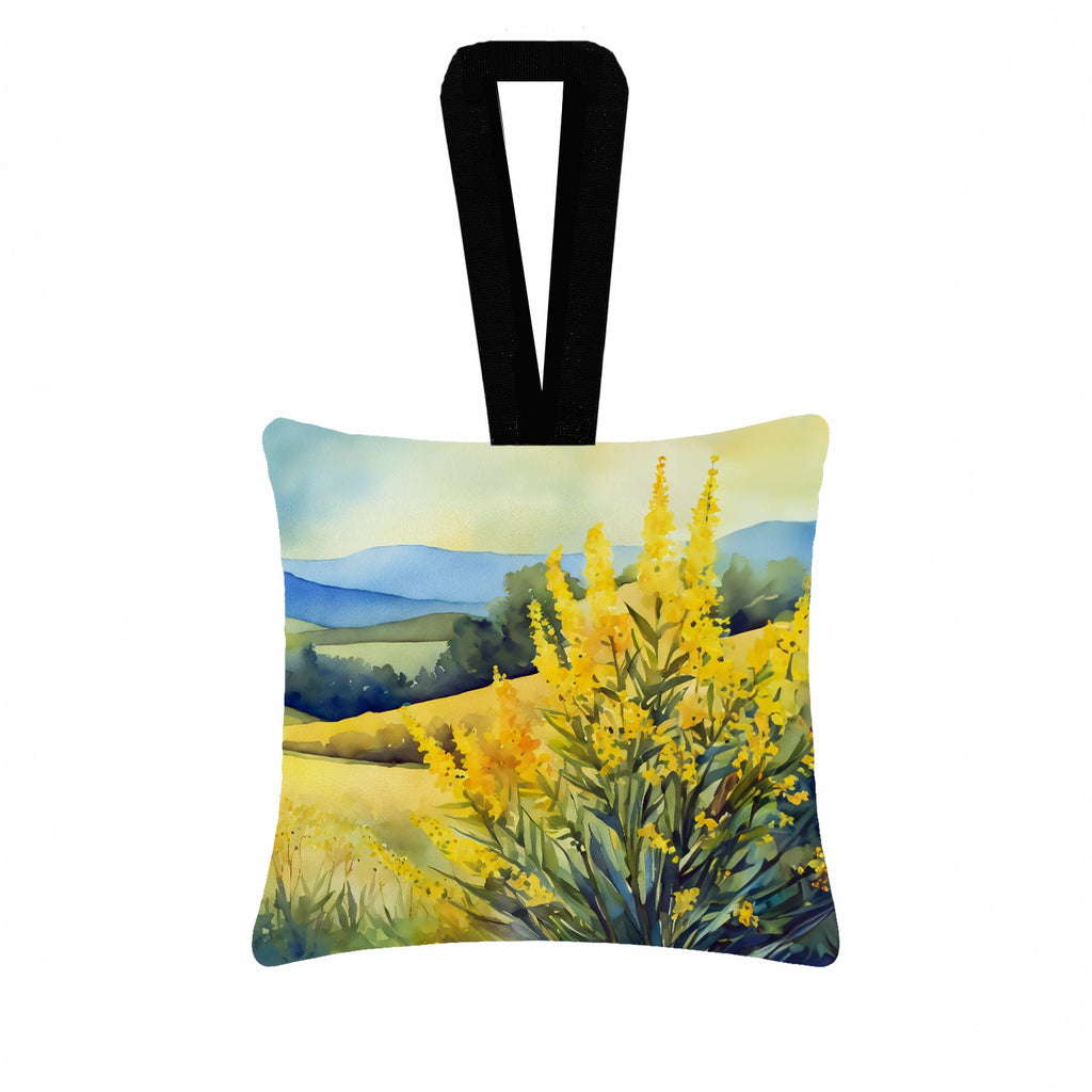 Kentucky Goldenrod in Watercolor Hanging Square Fabric Ornament 3.5 × 3.5 Decorative Door-Knob & Tree Hanger, Soft Fabric