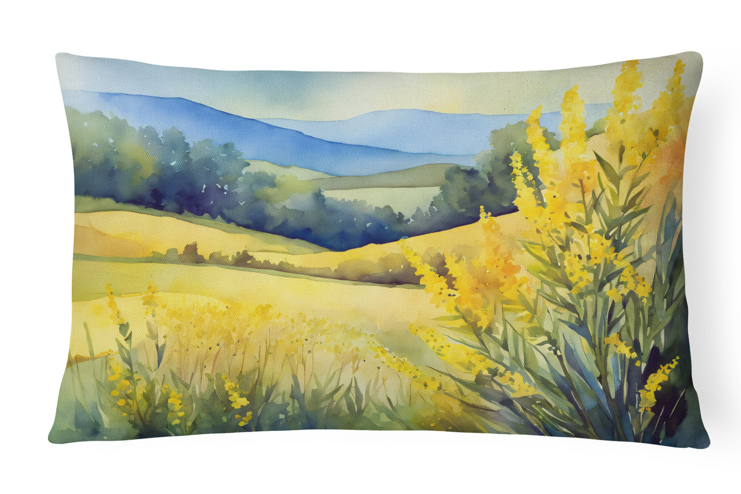 Kentucky Goldenrod in Watercolor Decorative Throw Pillow 12x16 Indoor Outdoor Accent Cushion, Fabric Cover with Insert for Sofa, Bed, Porch & Living Room