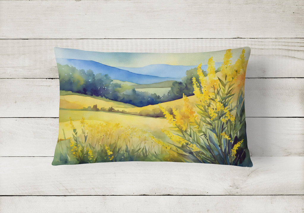Kentucky Goldenrod in Watercolor Decorative Throw Pillow 12x16 Indoor Outdoor Accent Cushion, Fabric Cover with Insert for Sofa, Bed, Porch & Living Room