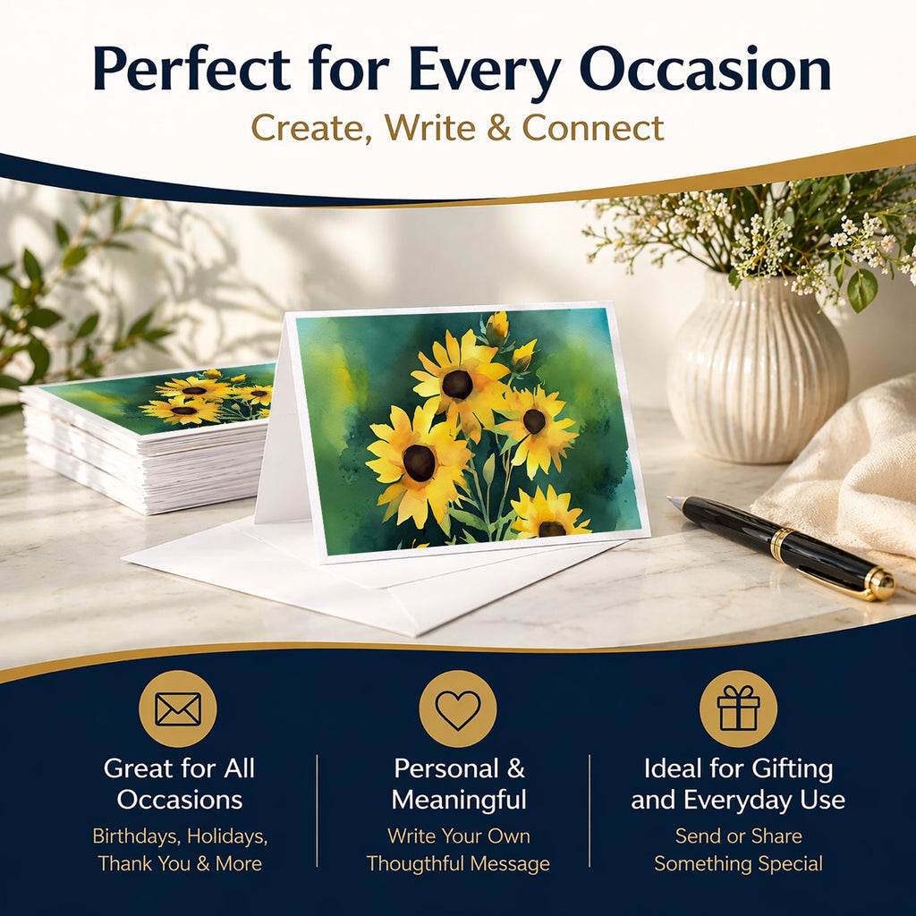 Kentucky Goldenrod in Watercolor Greeting Cards Pack of 8 Blank Cards with Envelopes Whimsical A7 Size 5x7