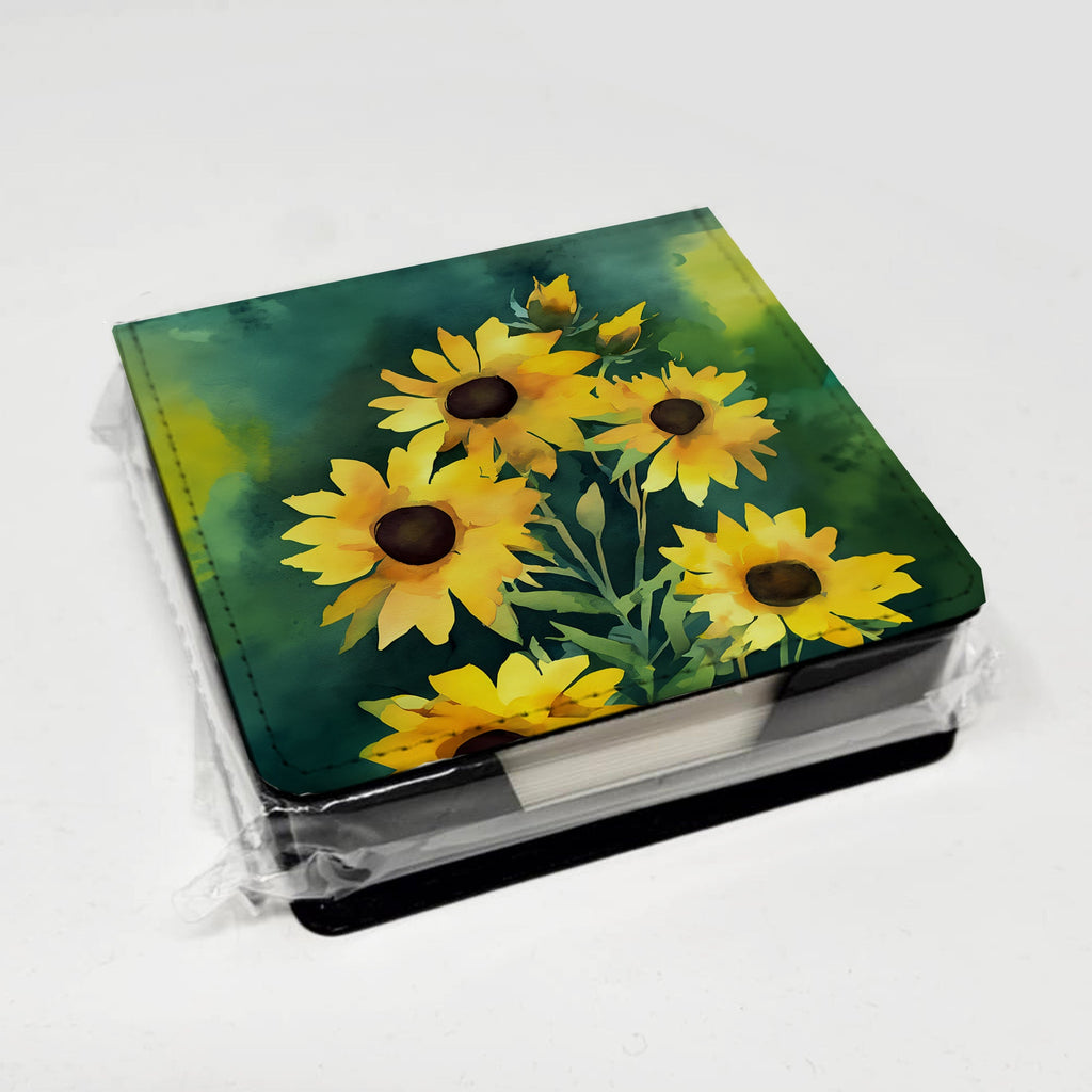 Kentucky Goldenrod in Watercolor PU Leather Note Paper Holder with Artist-Designed Cover, Desk Accessory, Office Gift