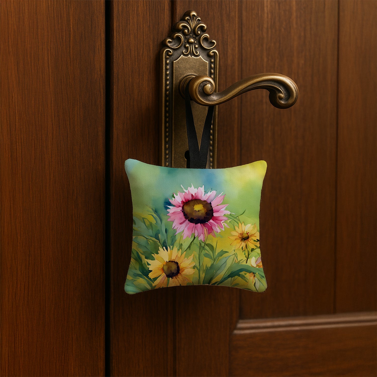 Kentucky Goldenrod in Watercolor Hanging Square Fabric Ornament 3.5 × 3.5 Decorative Door-Knob & Tree Hanger, Soft Fabric